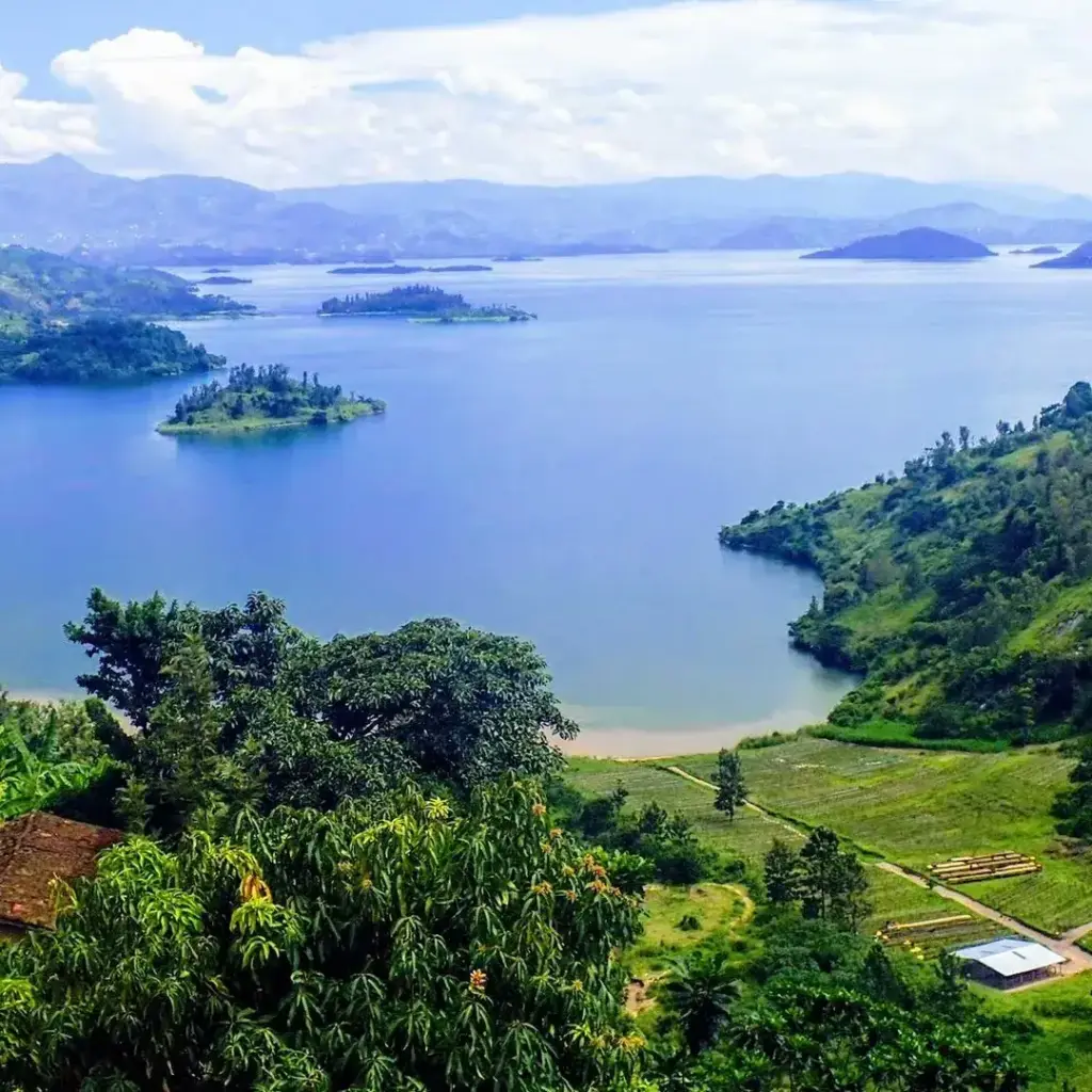 Lake Kivu and green hills on the Rwandan shore
