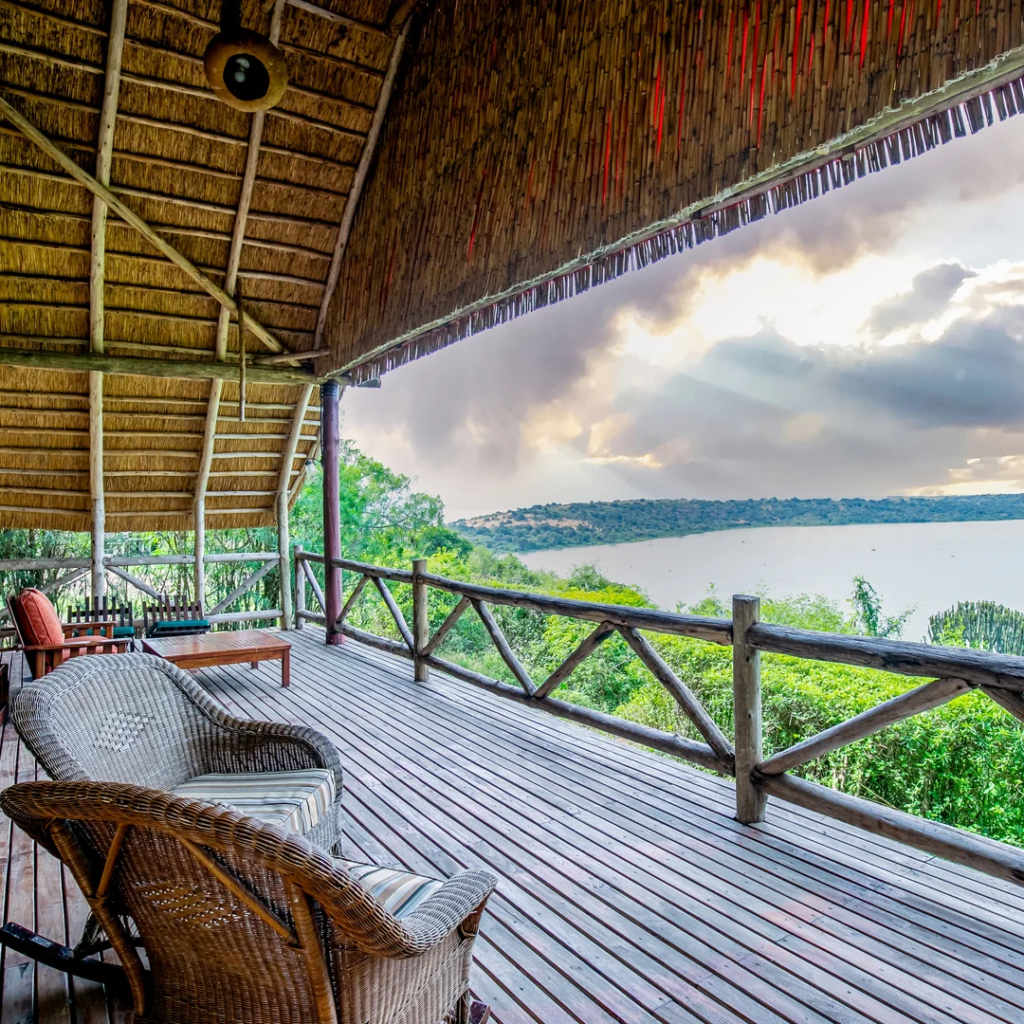 View over the Kazinga Channel from a Mweya lodge patio