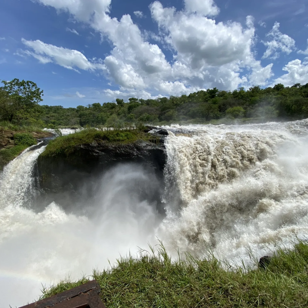 Murchison Falls with a rainbow over the spray