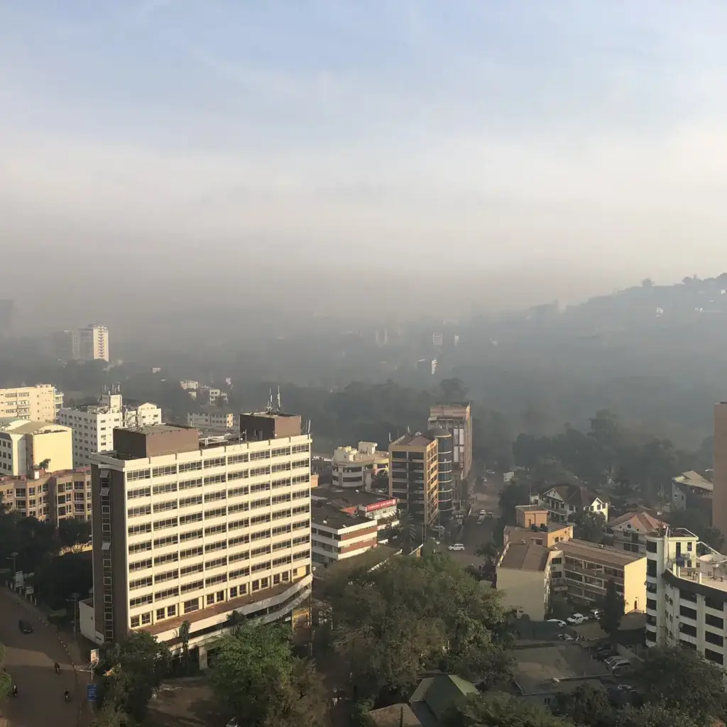 Nairobi city buildings in the morning mist, Kenya