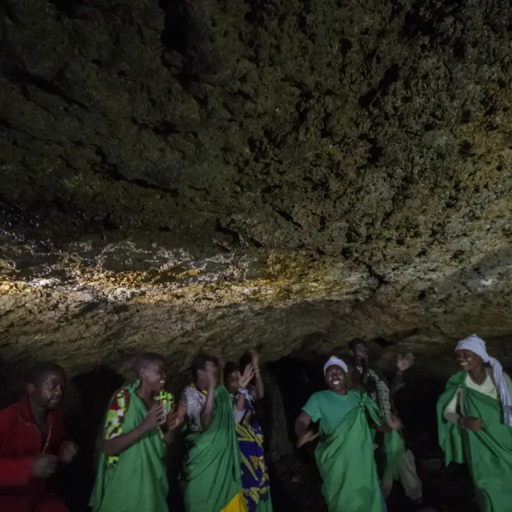 The interior of a lava cave used by the Batwa in Uganda