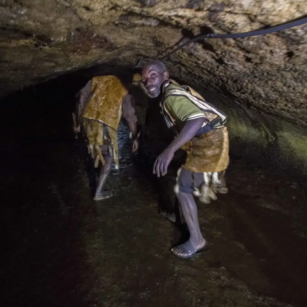 Light entering a lava cave associated with the Batwa