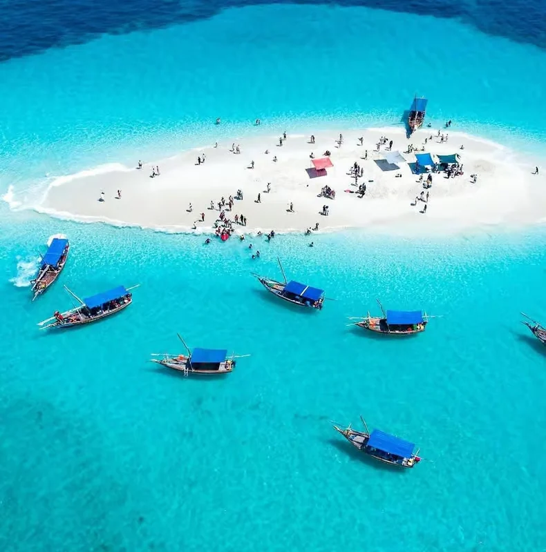 Boats on a sandbank in Zanzibar