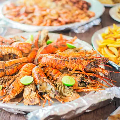 A seafood platter served in Zanzibar